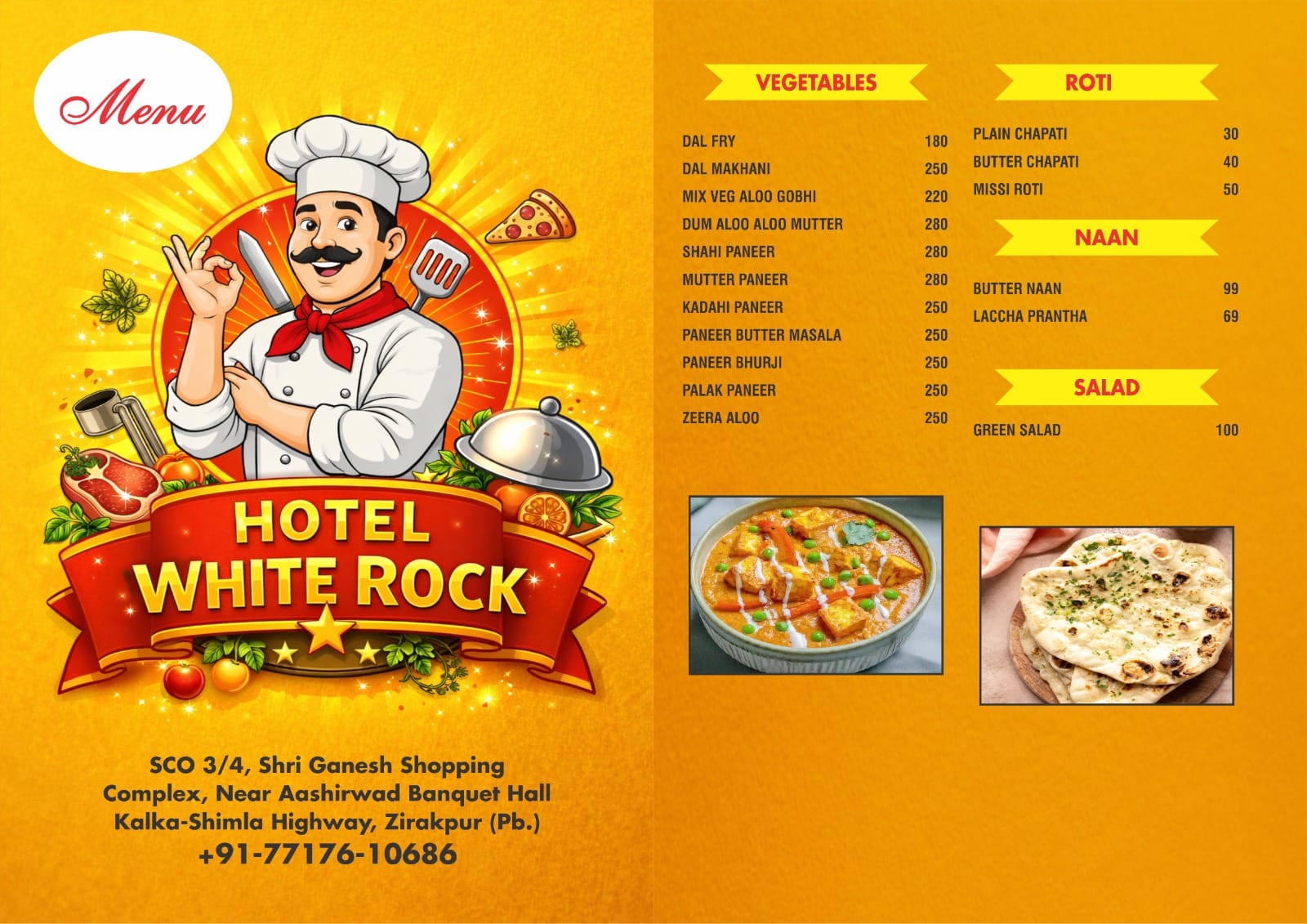 Hotel White Rock menu poster page 1